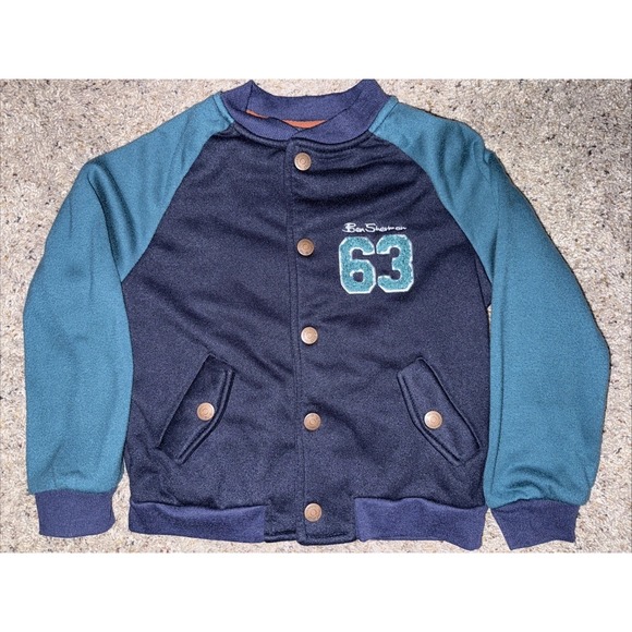The Original Ben Sherman Boys Varsity Bomber Jacket – Size 4 Green Navy Snap Up - Picture 1 of 4